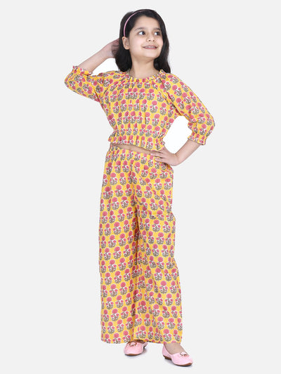 Lilpicks Frilly yellow flower block print palazzo set