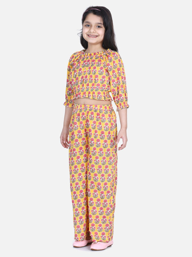 Lilpicks Frilly yellow flower block print palazzo set