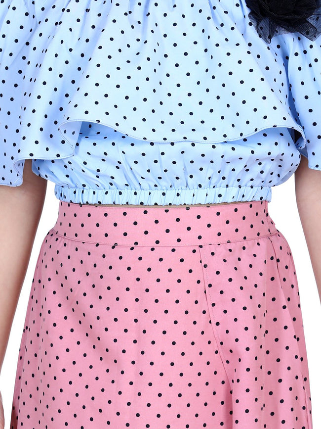 Lilpicks Vintage Blue and Dusky Pink Skirt Set