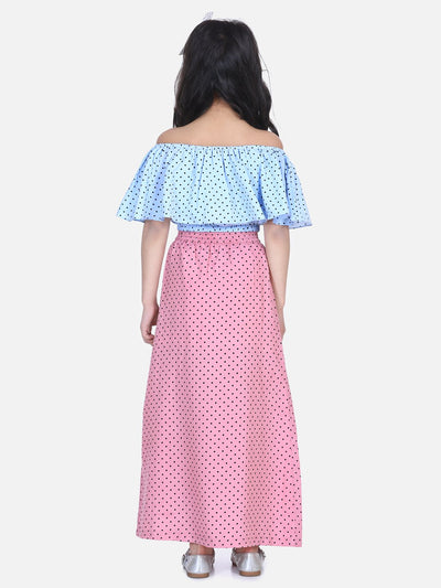 Lilpicks Vintage Blue and Dusky Pink Skirt Set