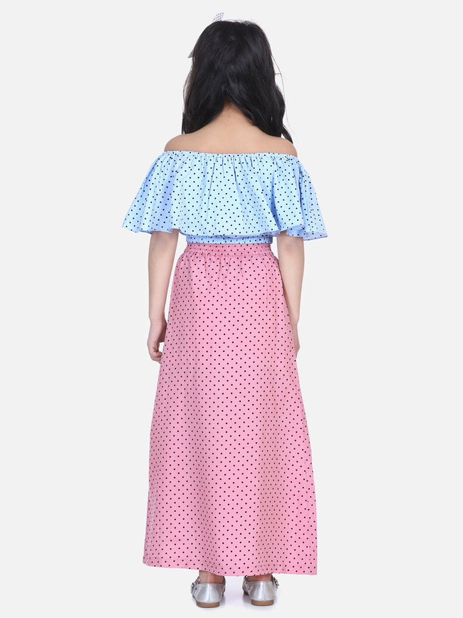Lilpicks Vintage Blue and Dusky Pink Skirt Set