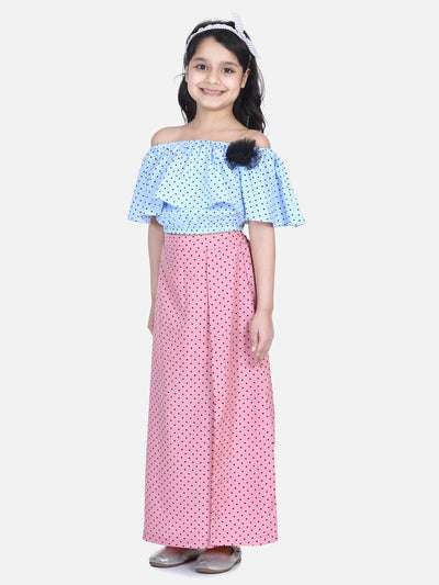 Lilpicks Vintage Blue and Dusky Pink Skirt Set