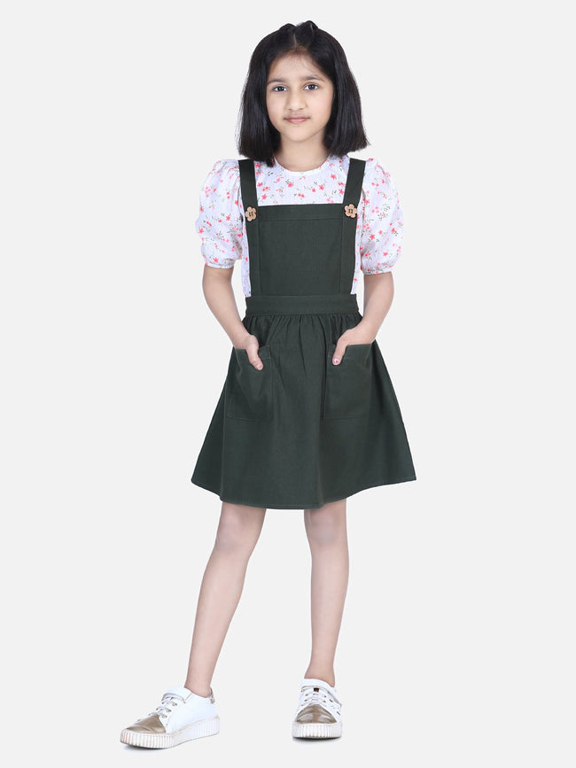 Lilpicks flounce top with olive skirt dungaree set