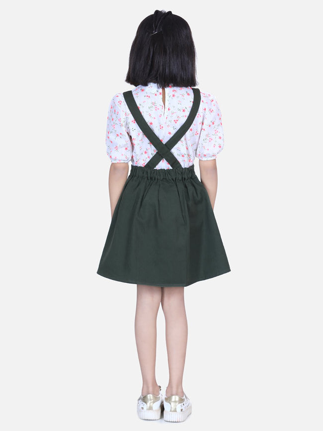 Lilpicks flounce top with olive skirt dungaree set