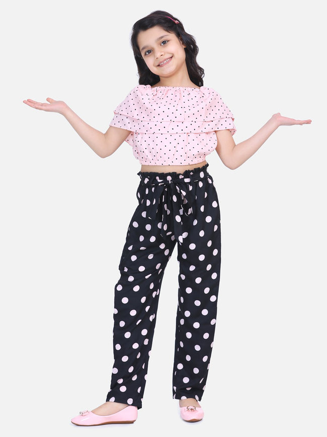 Lilpicks Dusky Pink Polka Top with Pant Set