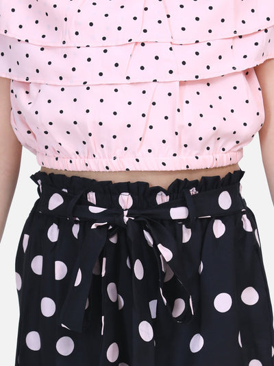 Lilpicks Dusky Pink Polka Top with Pant Set