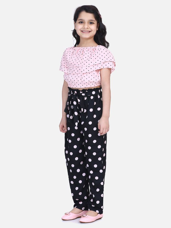 Lilpicks Dusky Pink Polka Top with Pant Set
