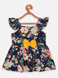 Lilpicks Navy Floral Print Peplum Top with Frilly Shorts Set