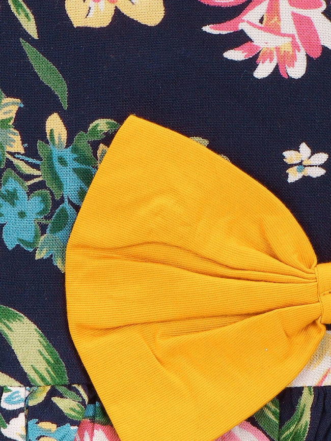 Lilpicks Navy Floral Print Peplum Top with Frilly Shorts Set