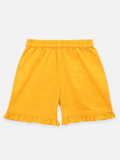 Lilpicks Navy Floral Print Peplum Top with Frilly Shorts Set