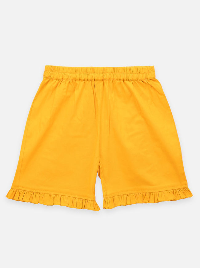 Lilpicks Navy Floral Print Peplum Top with Frilly Shorts Set