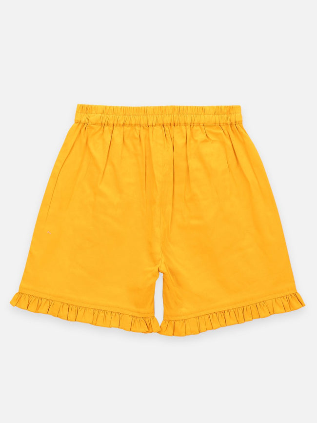 Lilpicks Navy Floral Print Peplum Top with Frilly Shorts Set