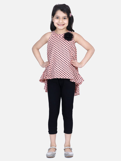 Lilpicks Dusky Brown asymmetrical Top with Black Legging Set