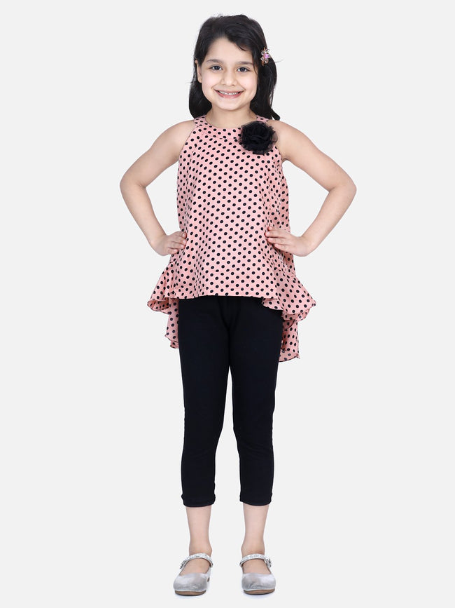 Lilpicks Dusky Brown asymmetrical Top with Black Legging Set