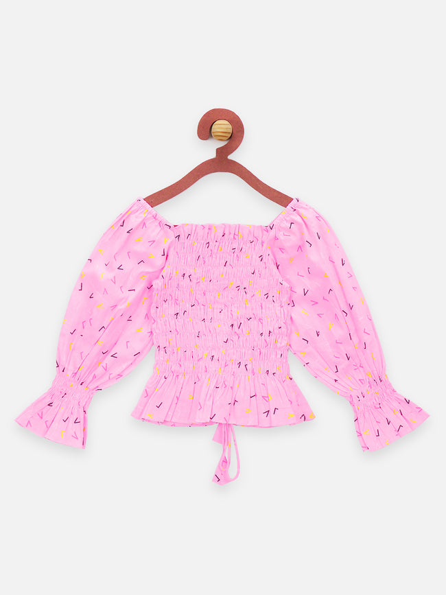 Neon Pink Smocking Top with Navy Shorts Set