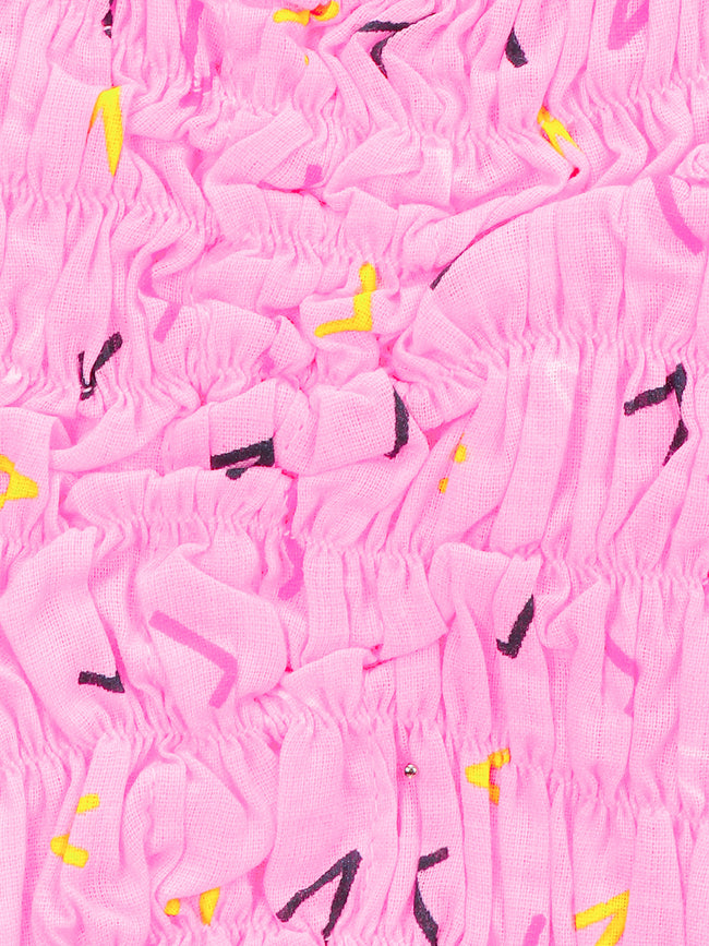 Neon Pink Smocking Top with Navy Shorts Set