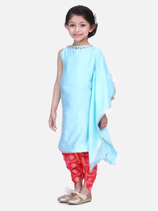 Lilpicks Powder Blue One side Kaftan Dhoti Set