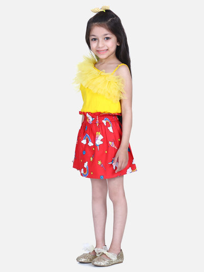 Lilpicks Yellow Frilly Crop Top with Flared skirt Set
