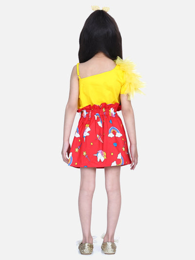 Lilpicks Yellow Frilly Crop Top with Flared skirt Set
