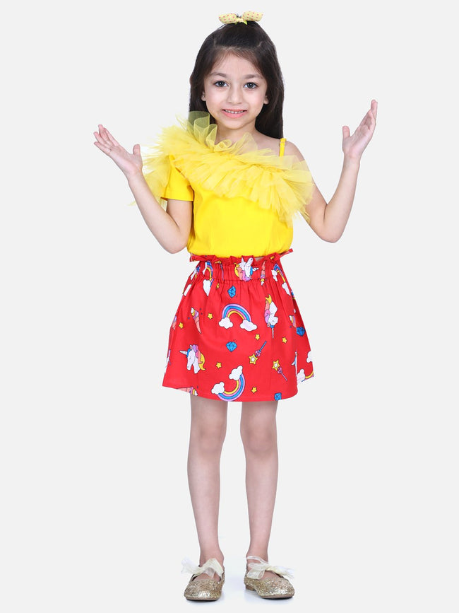 Lilpicks Yellow Frilly Crop Top with Flared skirt Set
