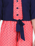 Lilpicks Coral Polka Smocking Jumpsuit with Shrug Set 
