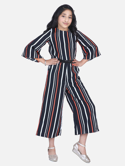 Lilpicks Black Neon Stripe Sequin Flared Jumpsuit