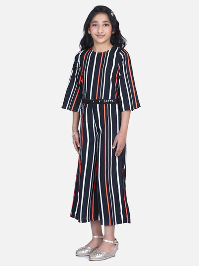 Lilpicks Black Neon Stripe Sequin Flared Jumpsuit