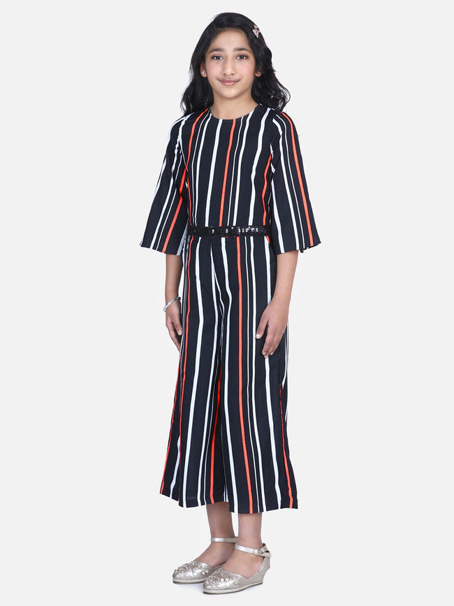 Lilpicks Black Neon Stripe Sequin Flared Jumpsuit