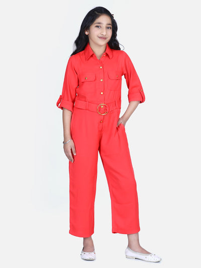 Lilpicks Red Designer Full Jumpsuit
