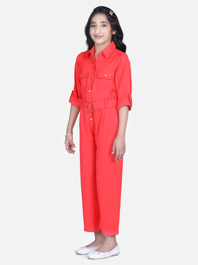Lilpicks Red Designer Full Jumpsuit