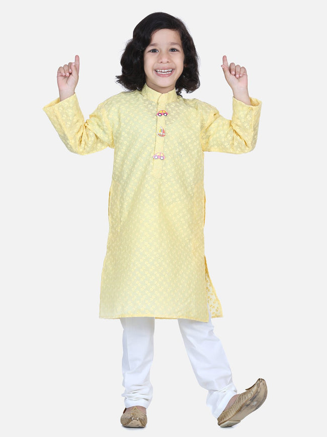 Lilpicks Lemon Yellow Chikankari Kurta Pyjama Set