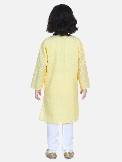 Lilpicks Lemon Yellow Chikankari Kurta Pyjama Set
