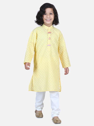 Lilpicks Lemon Yellow Chikankari Kurta Pyjama Set