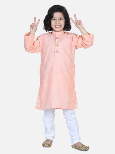 Lilpicks Peach Chikankari Kurta Pyjama Set