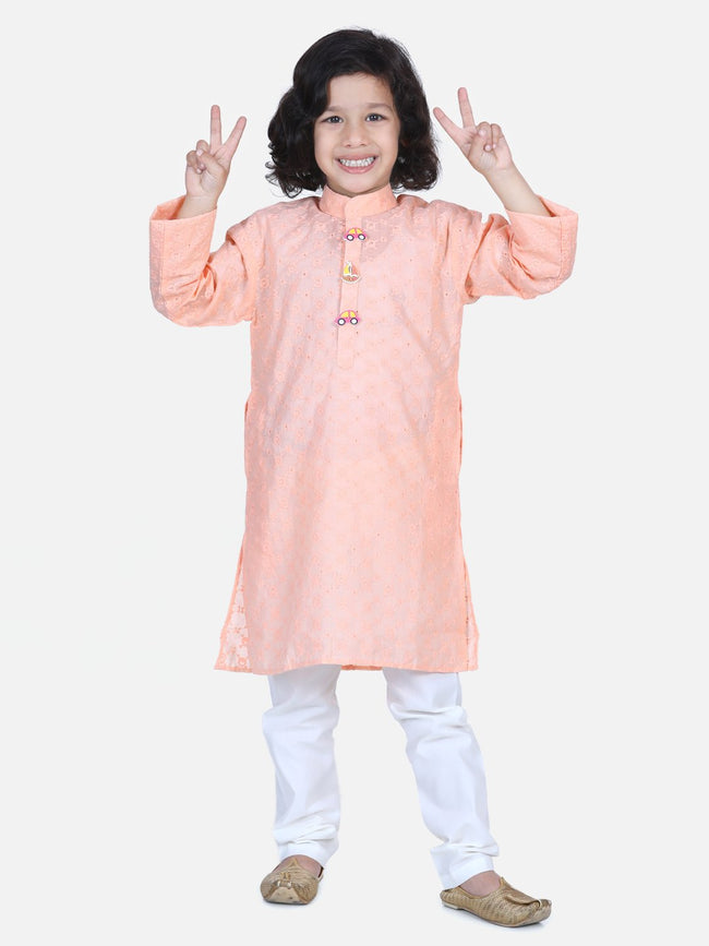 Lilpicks Peach Chikankari Kurta Pyjama Set