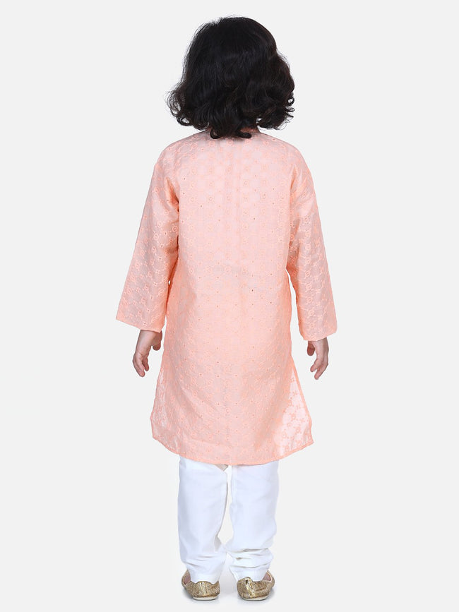 Lilpicks Peach Chikankari Kurta Pyjama Set