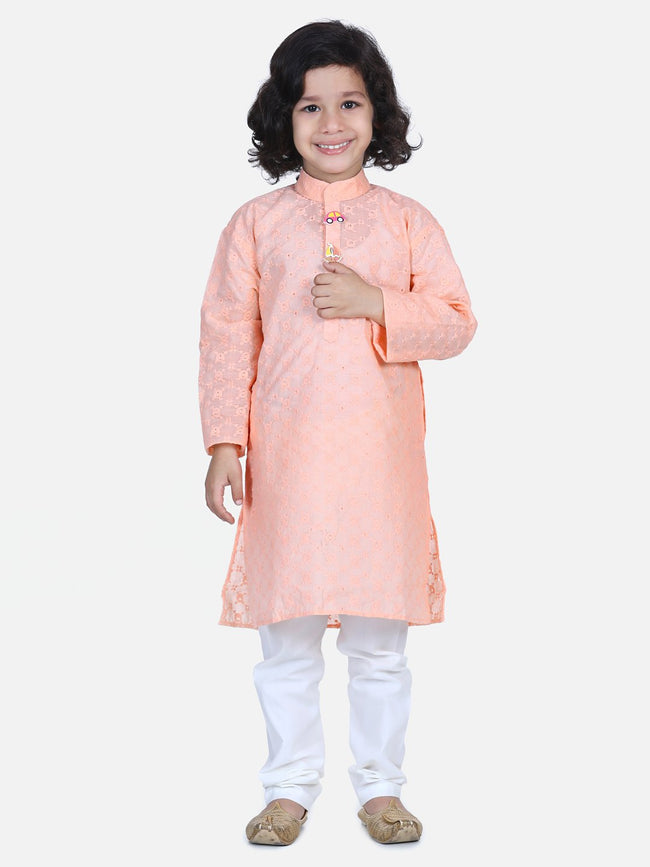 Lilpicks Peach Chikankari Kurta Pyjama Set
