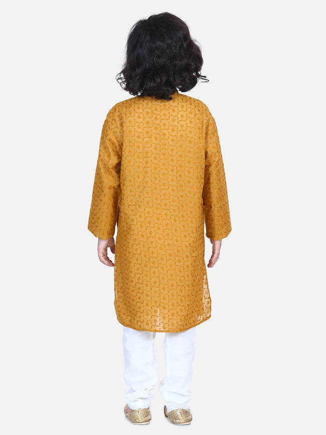 Lilpicks Mustard Chikankari Kurta Pyjama Set