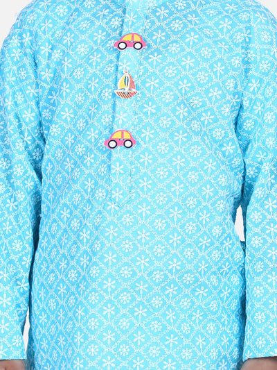 Lilpicks Bright Blue White Thread Chikankari Pyjama Set