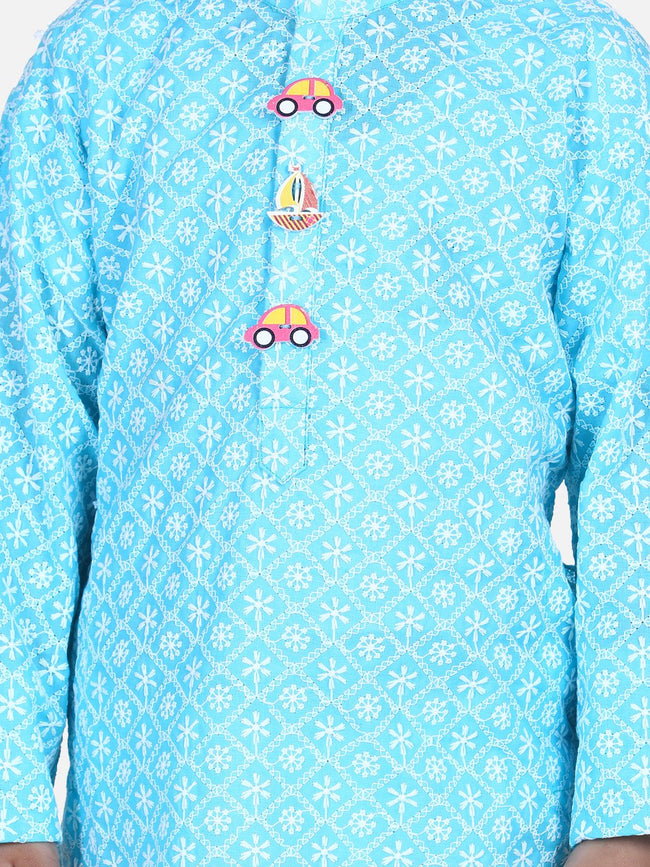 Lilpicks Bright Blue White Thread Chikankari Pyjama Set