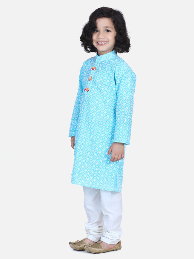 Lilpicks Bright Blue White Thread Chikankari Pyjama Set