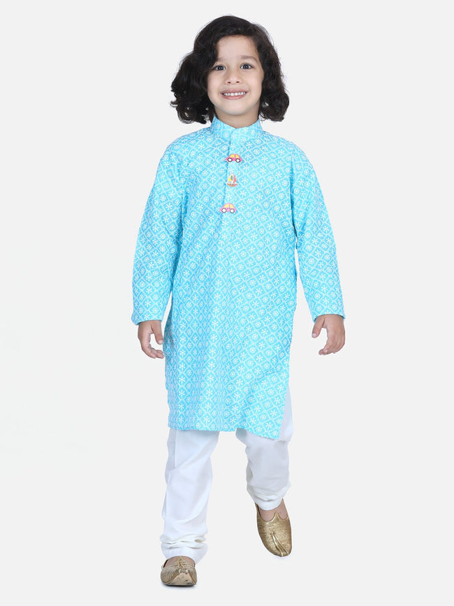 Lilpicks Bright Blue White Thread Chikankari Pyjama Set