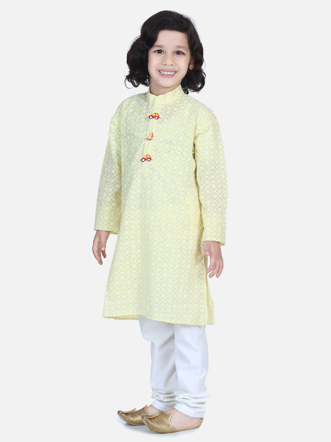 Yellow White Thread Chikankari Kurta Pyjama Set