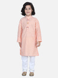 Lilpicks Peach White Thread Chikankari Kurta Pyjama Set