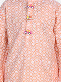 Lilpicks Peach White Thread Chikankari Kurta Pyjama Set