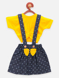 Lilpicks Yellow Crop Knot Top with Dungaree Set