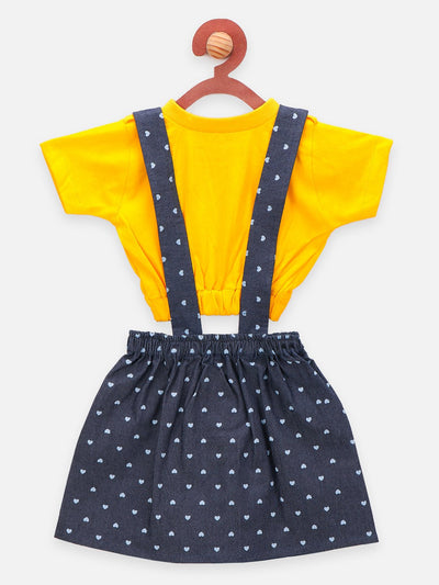 Lilpicks Yellow Crop Knot Top with Dungaree Set