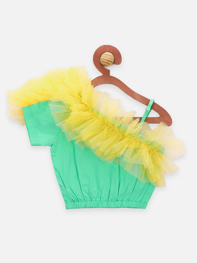 Lilpicks Yellow Ruffles Crop top with Pleated Skirt Set