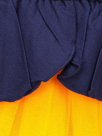 Lilpicks Navy Mustard Cherry Embrodiery Flared Dress