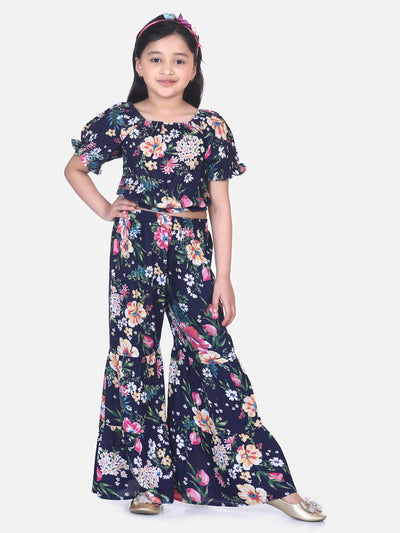 Lilpicks Navy Floral Flared Pant Clothing Set